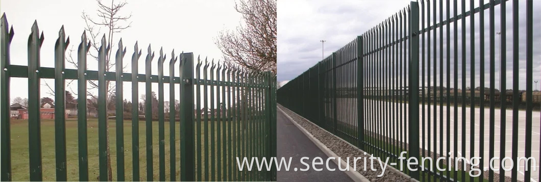 BS1722-12 Three Rail Bend Top W Pale Powder Coated Galvanized Steel High Security Palisade Fence for Telecom Pump Station Power Substation